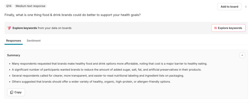 Attest summarizes open-text survey responses inside the reporting workflow