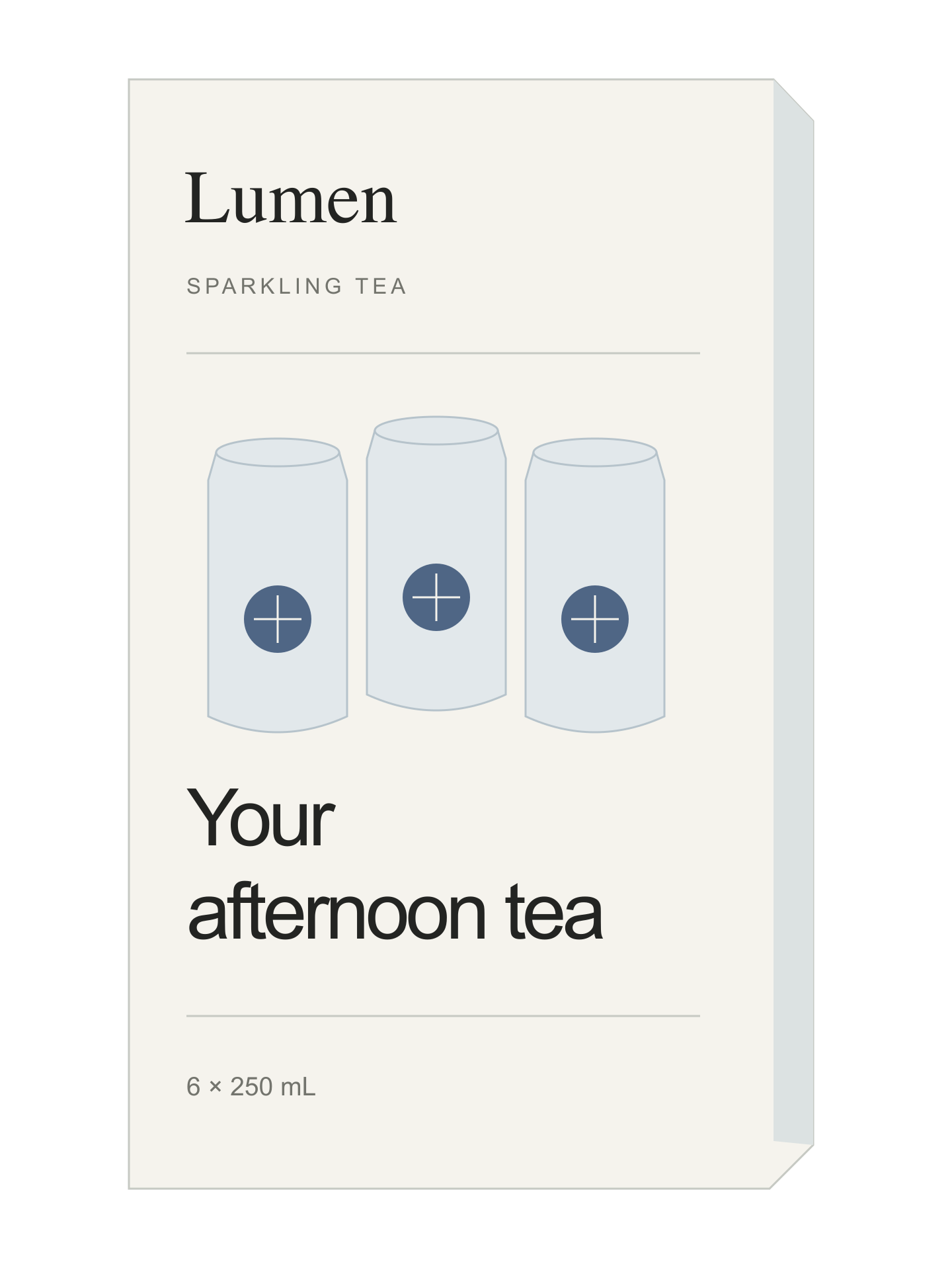 Lumen sparkling tea pack B, with “Your afternoon tea” as the prominent message and 6 × 250 mL at the bottom.